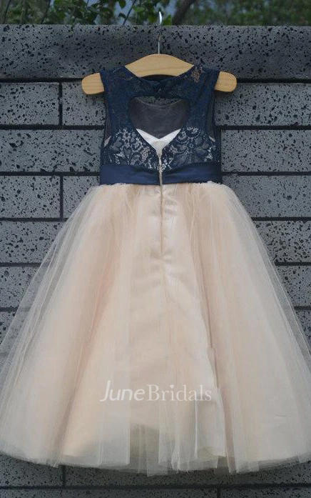 Lace Top Tulle Dress With Satin Belt