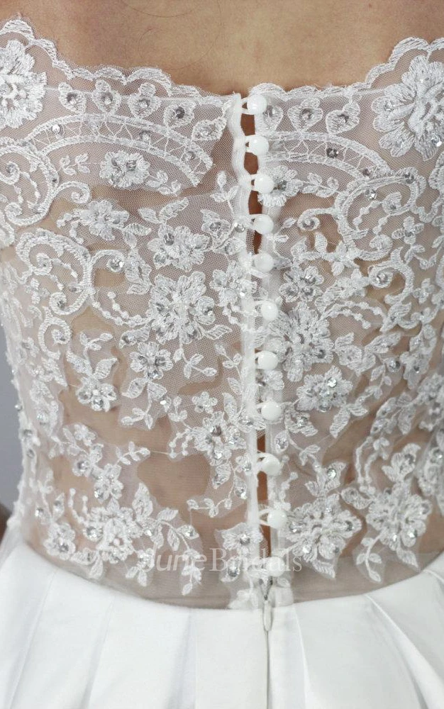 Bateau Neck Long Sleeve A-Line Satin Dress With Beaded Bodice