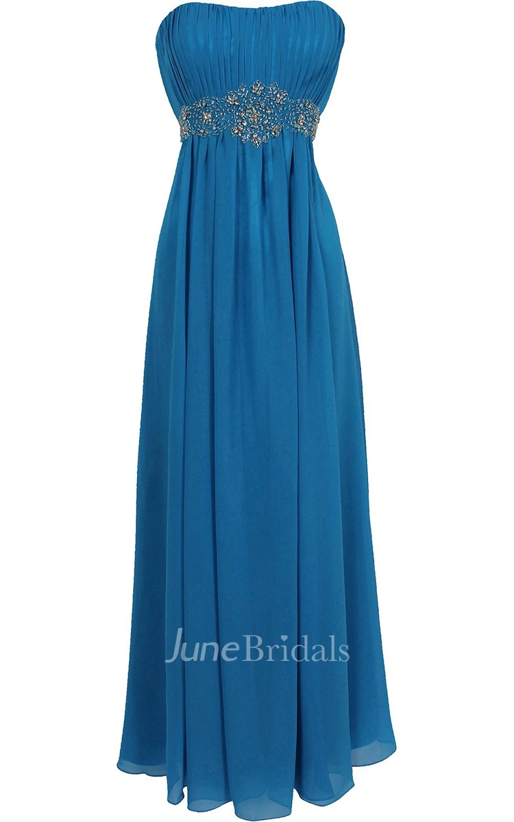Strapless Ruffle Chiffon Dress With Beading