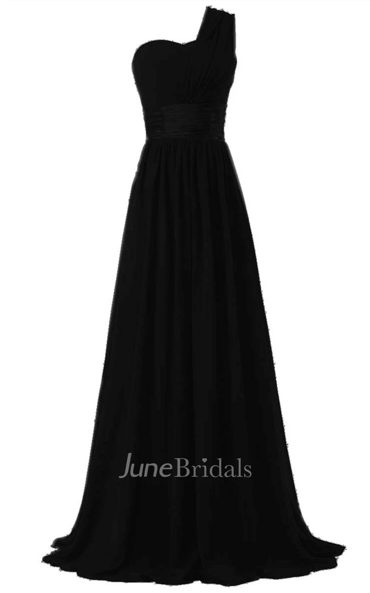 One-shoulder Ruched Sweep Train With Satin Belt