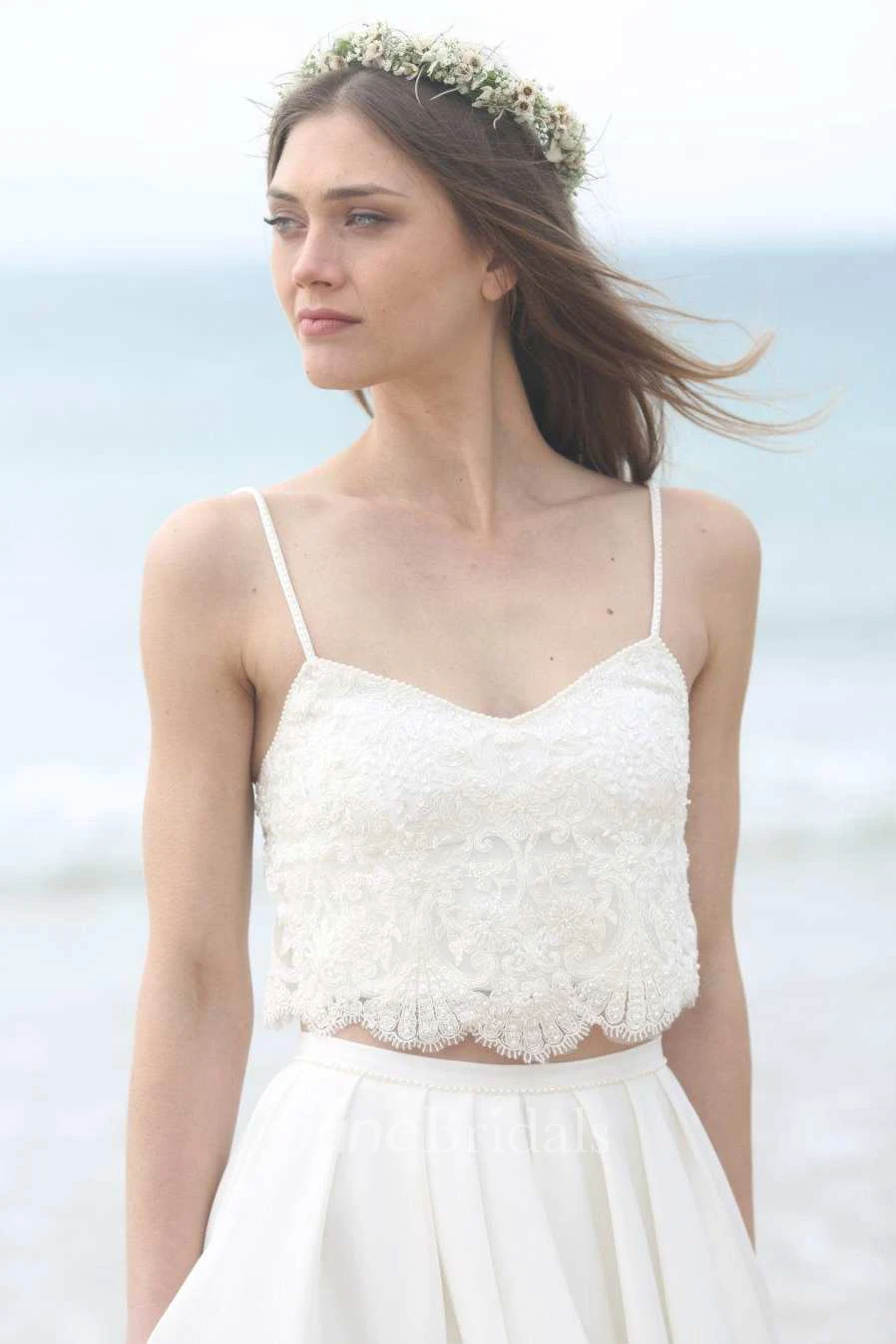 Chiffon Tulle Sequins Pleats Lace Wedding Dress