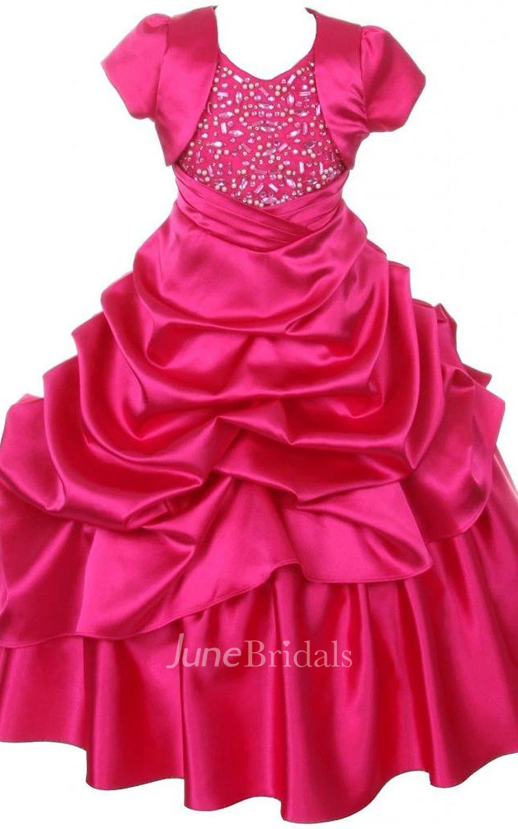 V-neck Ruffled Dress With Matching Jacket