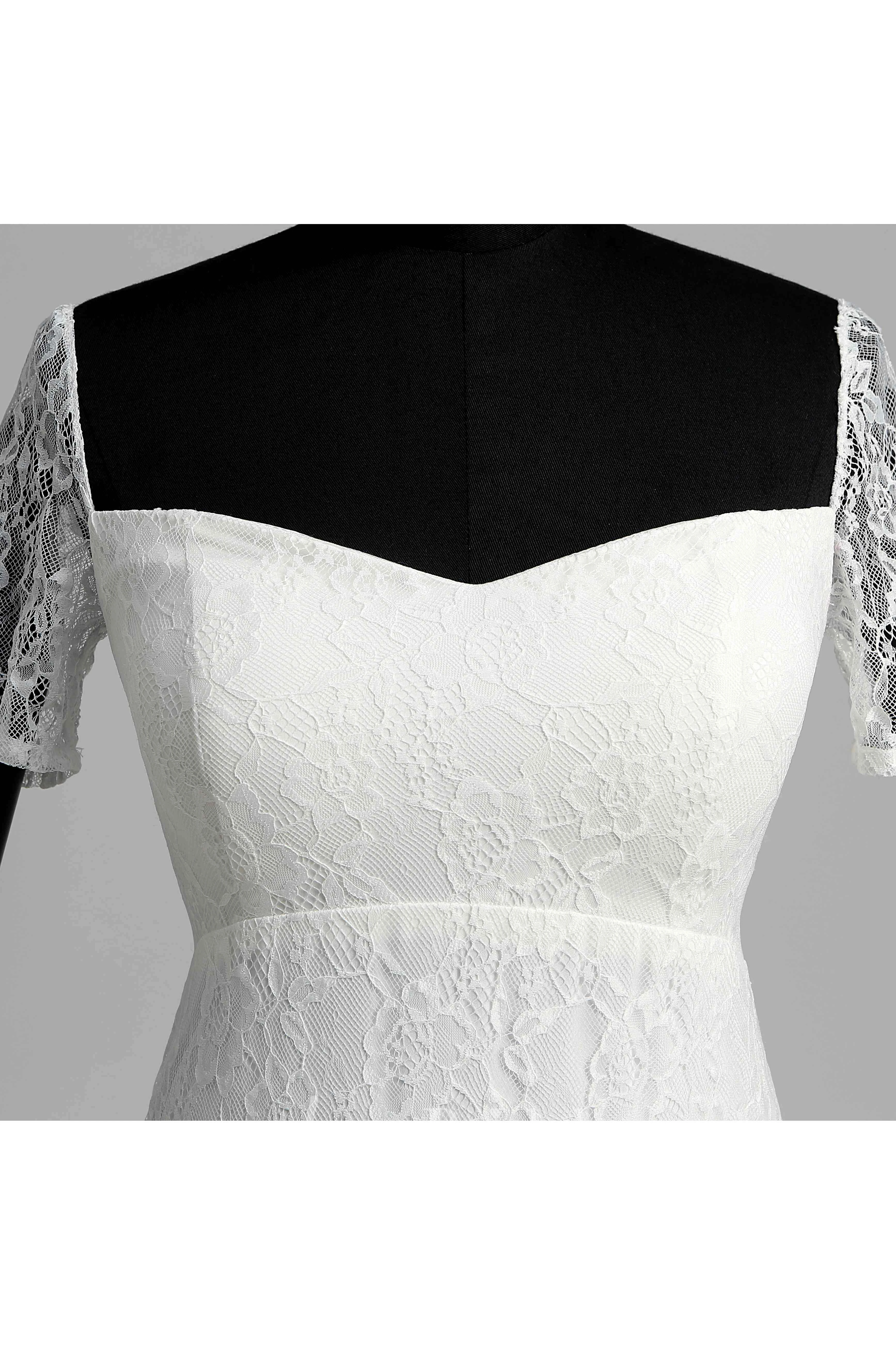 Floor-length Mermaid Off-the-shoulder Illusion Short Sleeve Zipper Lace Weeding Dress