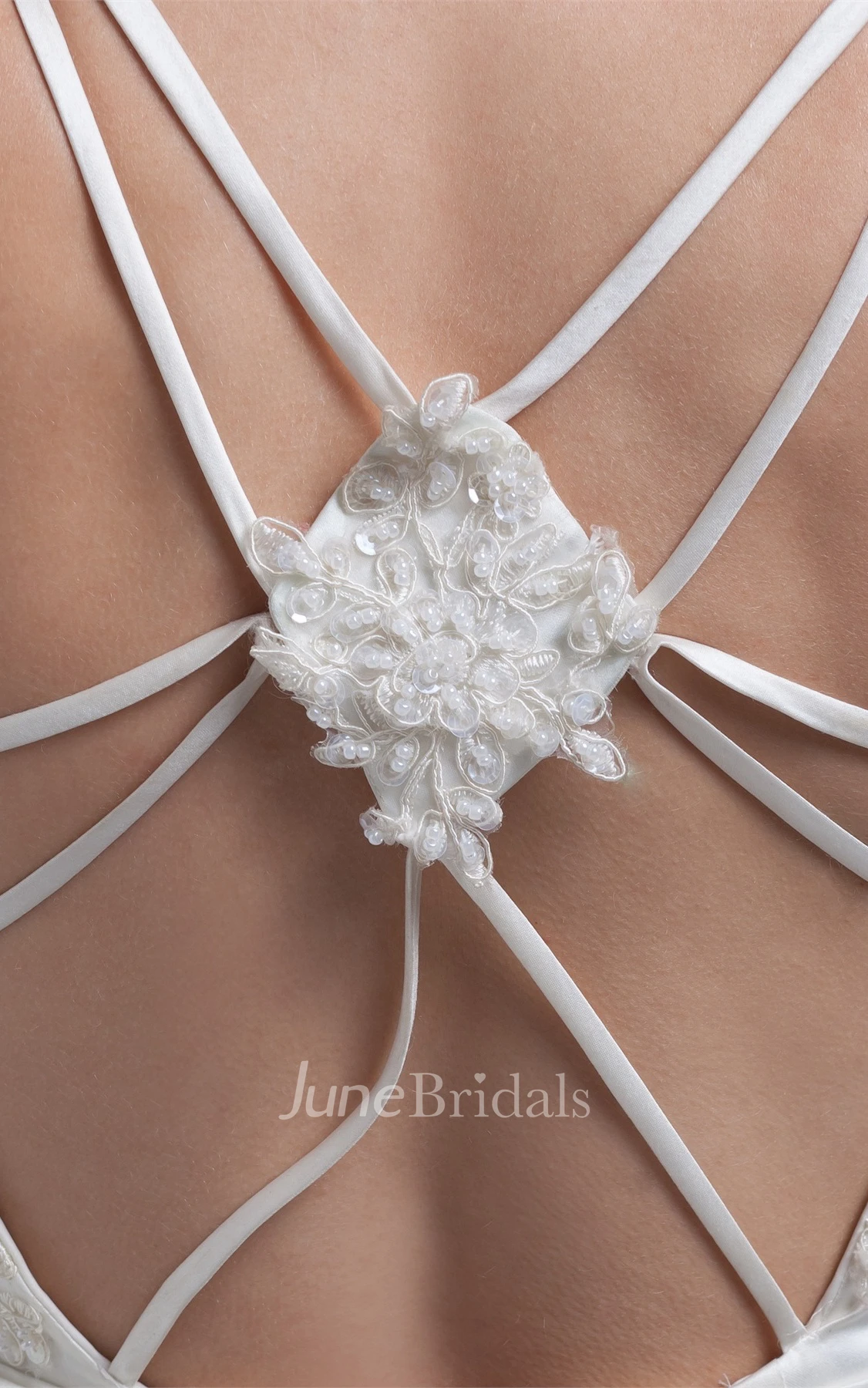 Spaghetti-Strap Tiered Gown with Appliques and Bowknot