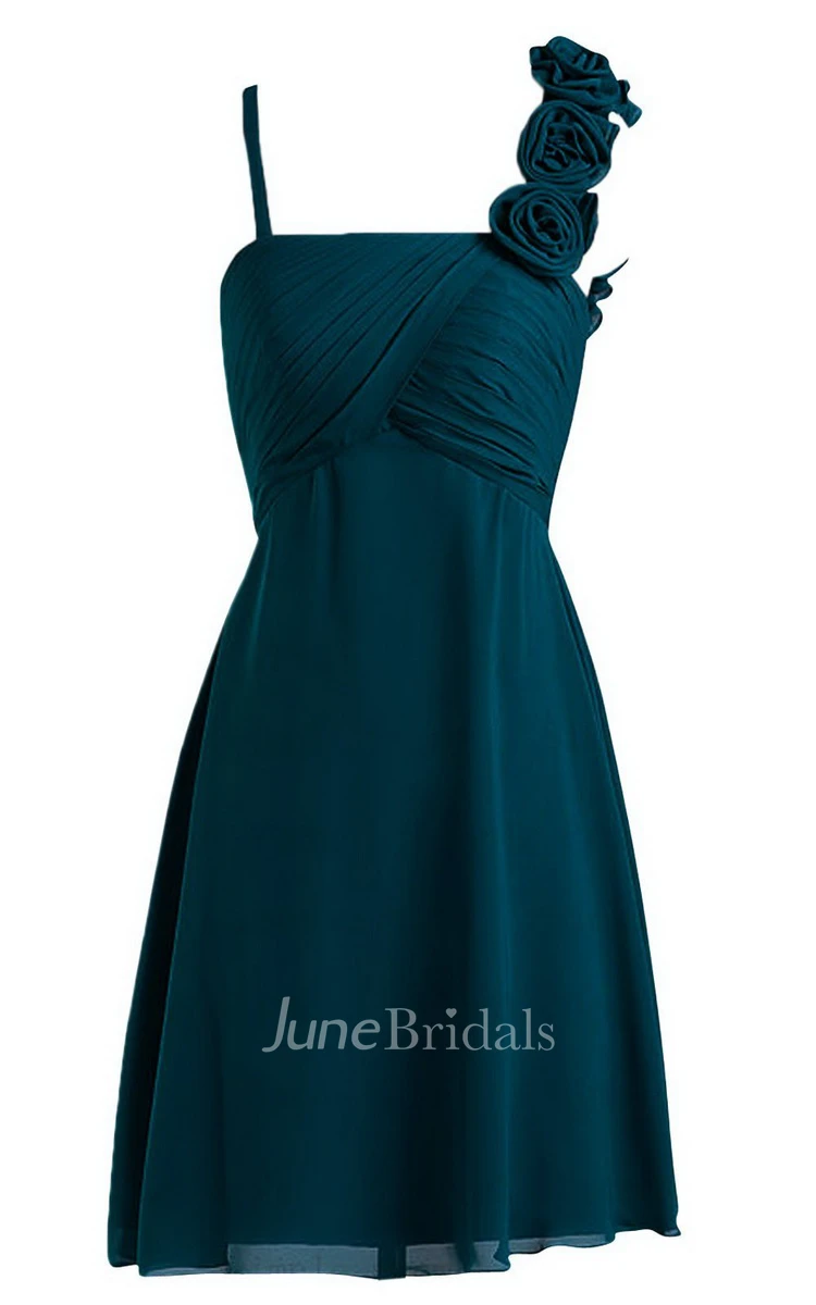 Spaghetti Straps Basque Waist Wedding Dress With 3D-Flower