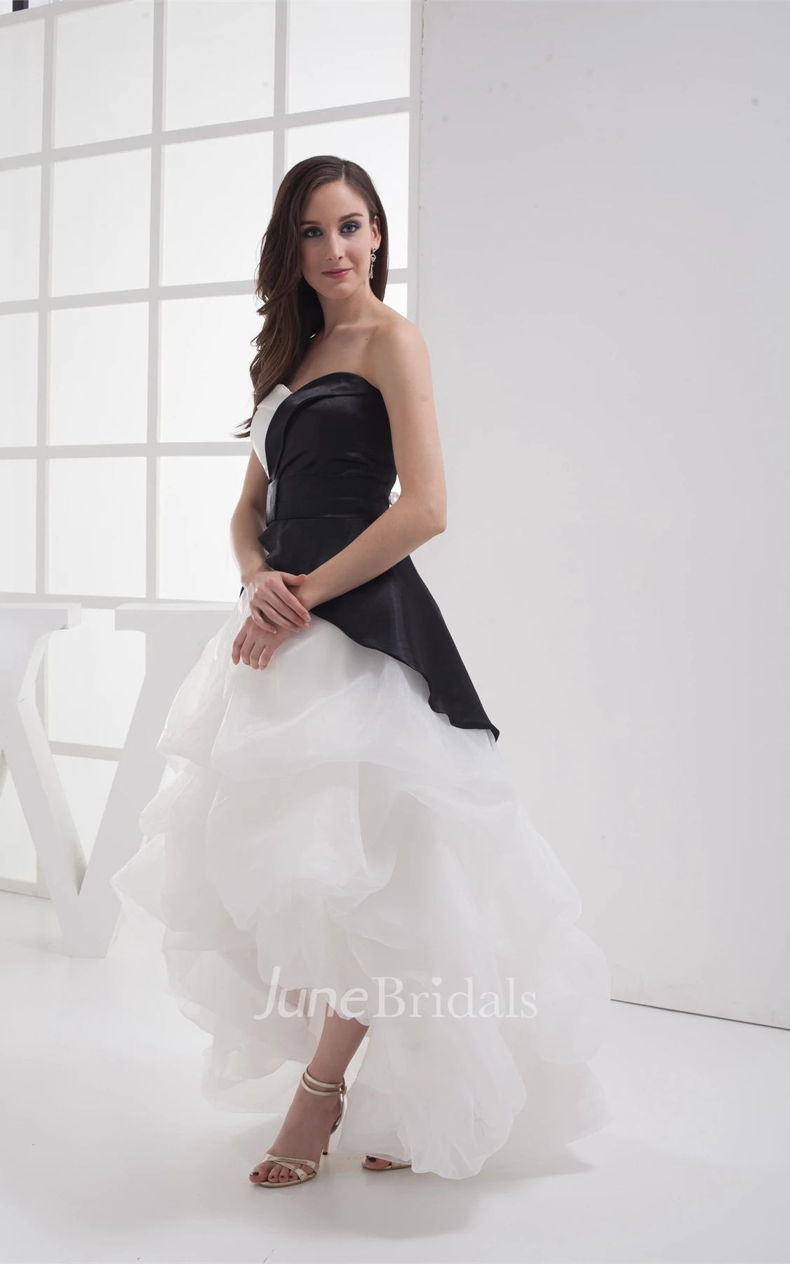Black-And-White High-Low Dress with Tiers and Ruffles