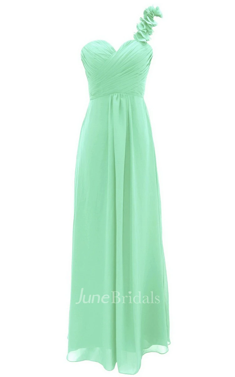 One-shoulder Chiffon Dress With Floral Strap