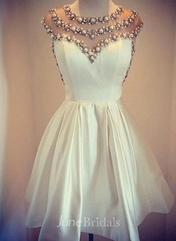 Lovely White Pearls Short Prom Dress Cap Sleeve Vintage Homecoming Dress