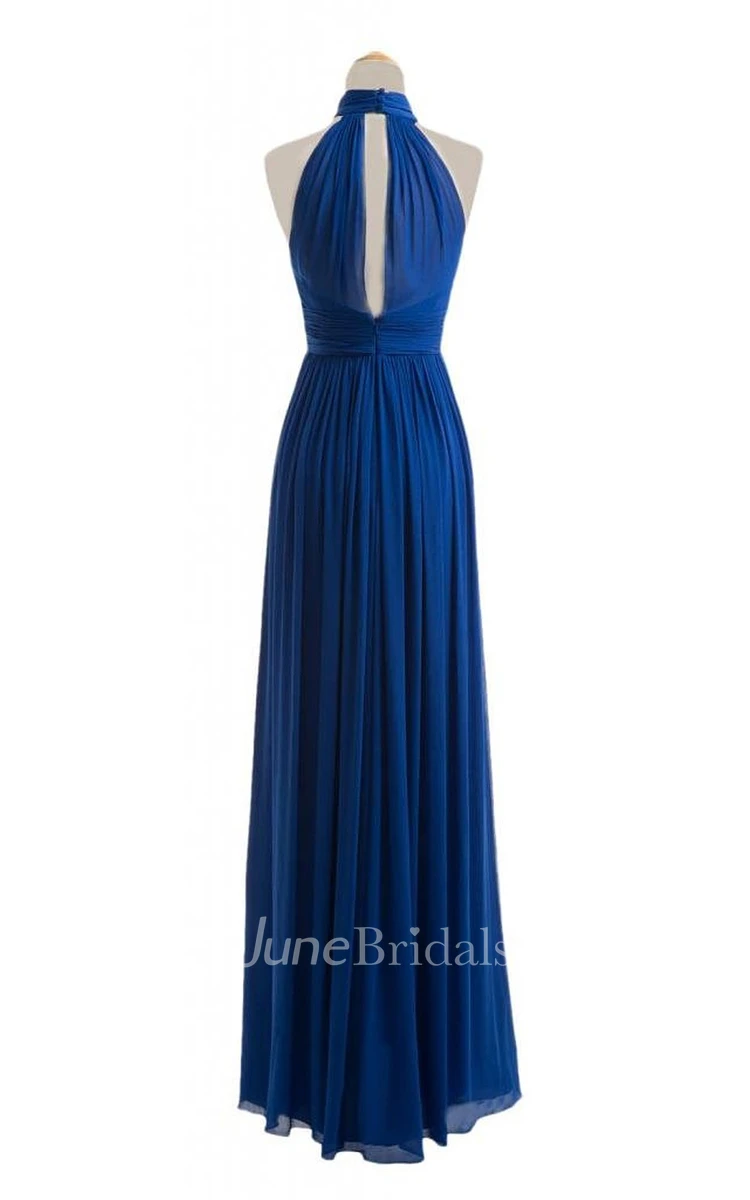 High Neck Notched A-line Gown With Keyhole Back