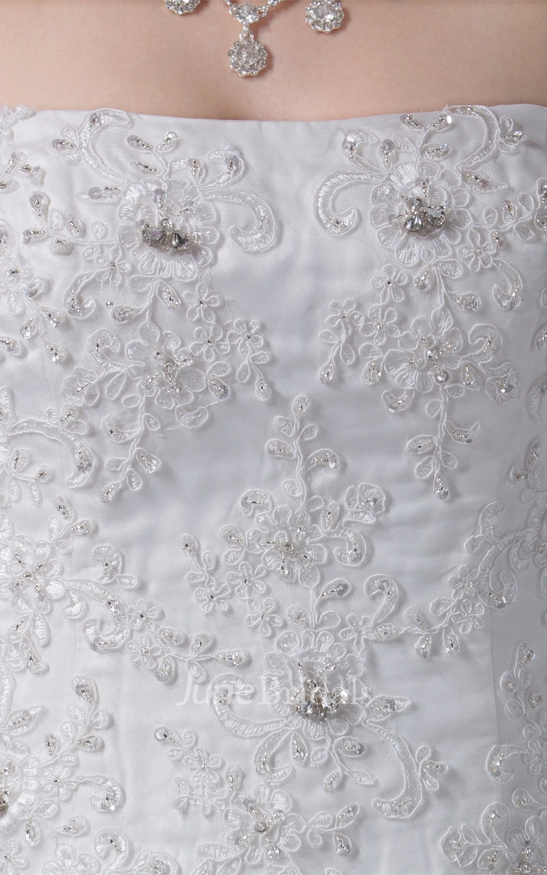 Ruffled A-Line Gown with Appliques and Crystal Detailing