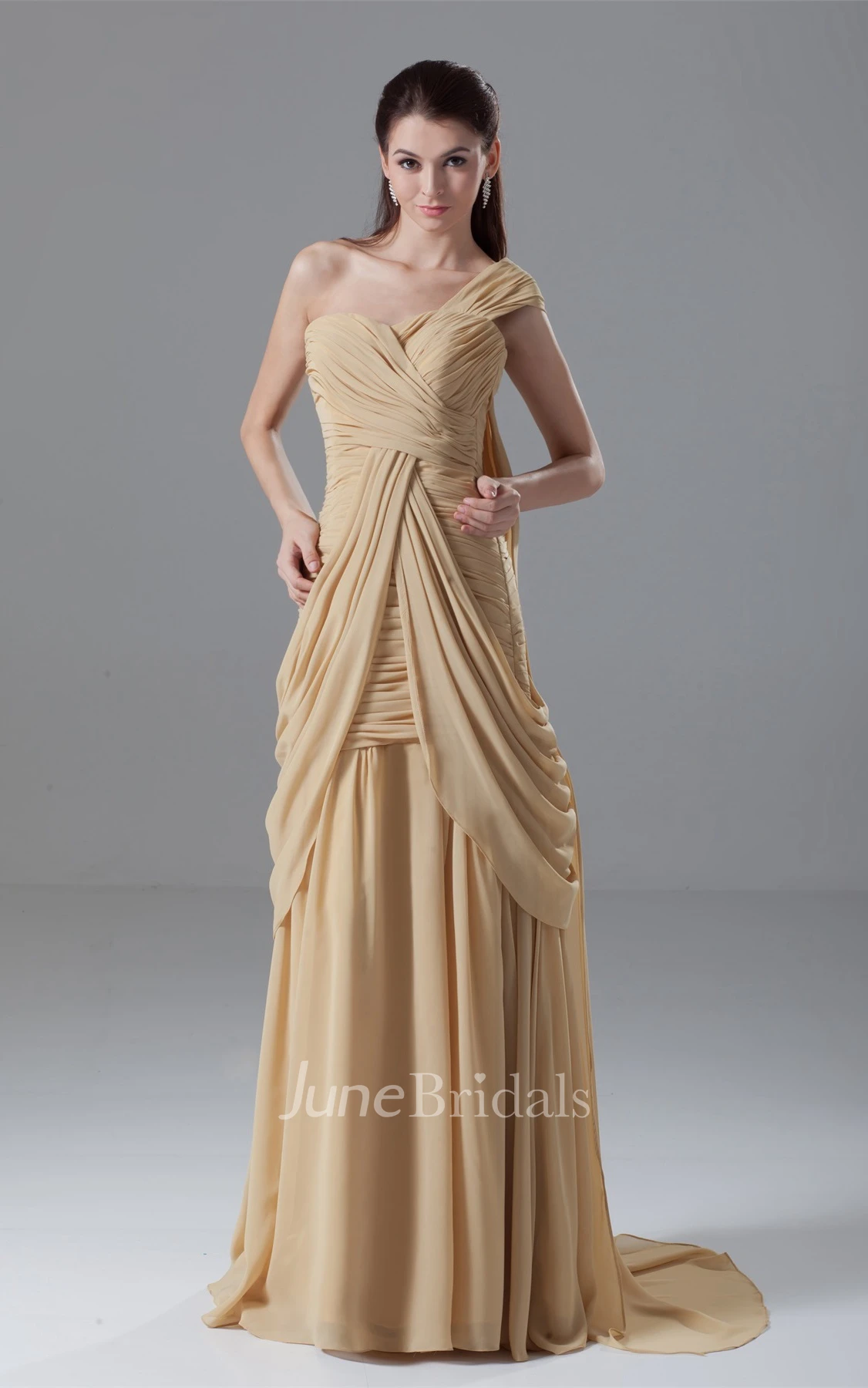One-Shoulder Criss-Cross Maxi Gown with Draping