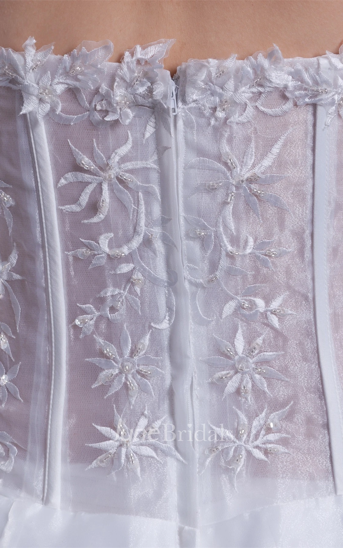 plunged ruffled ball strapless gown with embroideries