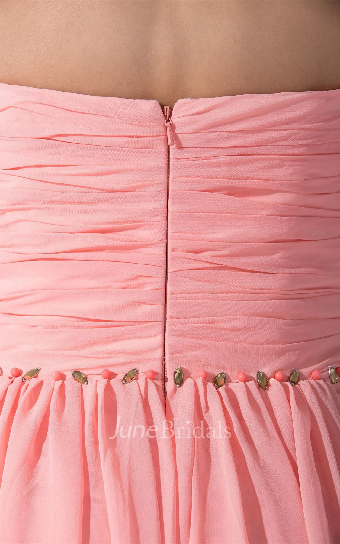 Ruched Sweetheart A-Line Front-Split Dress with Beadings and Court Train