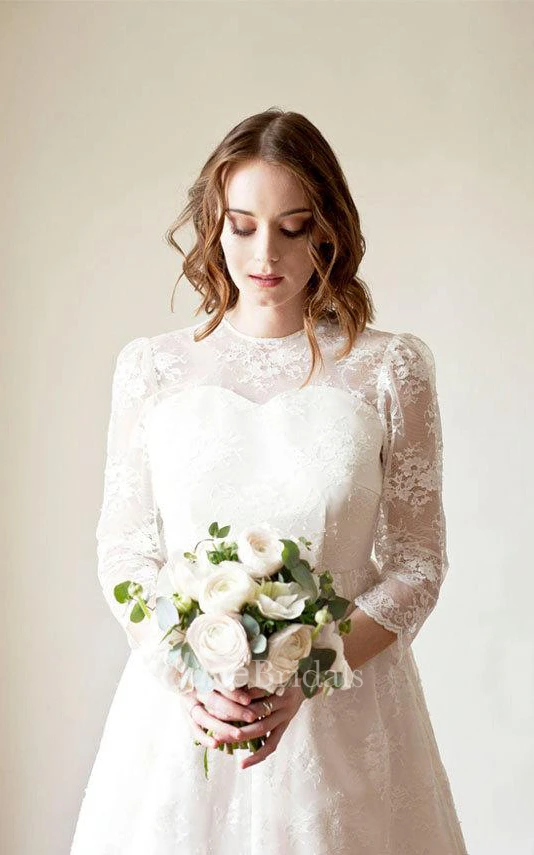 Short Knee-Length Long Sleeve Court Train Lace Satin Dress