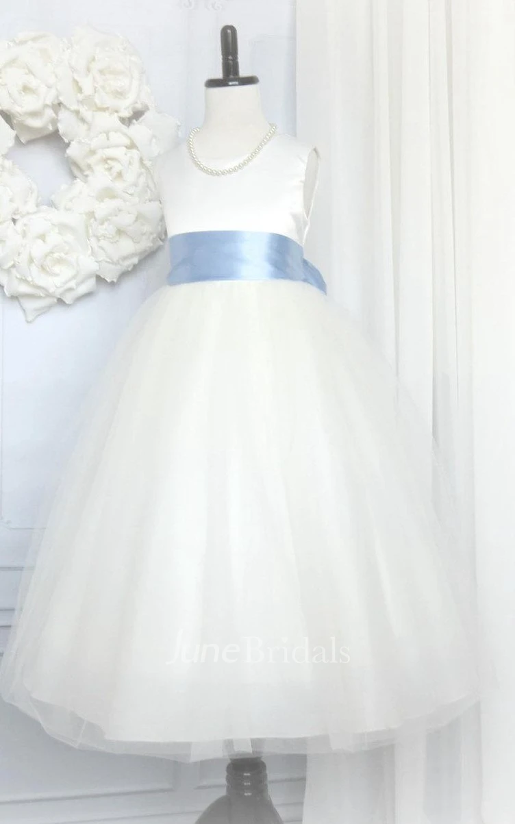 First Communion Sleeveless Jewel Neck Tulle Flower Girl Dress
