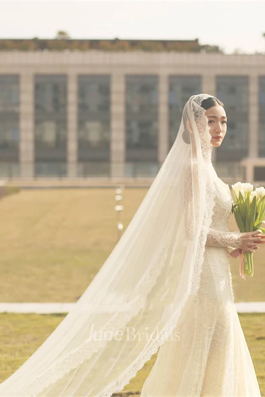 Soft Romantic Tulle Wedding Veil with Lace Edge