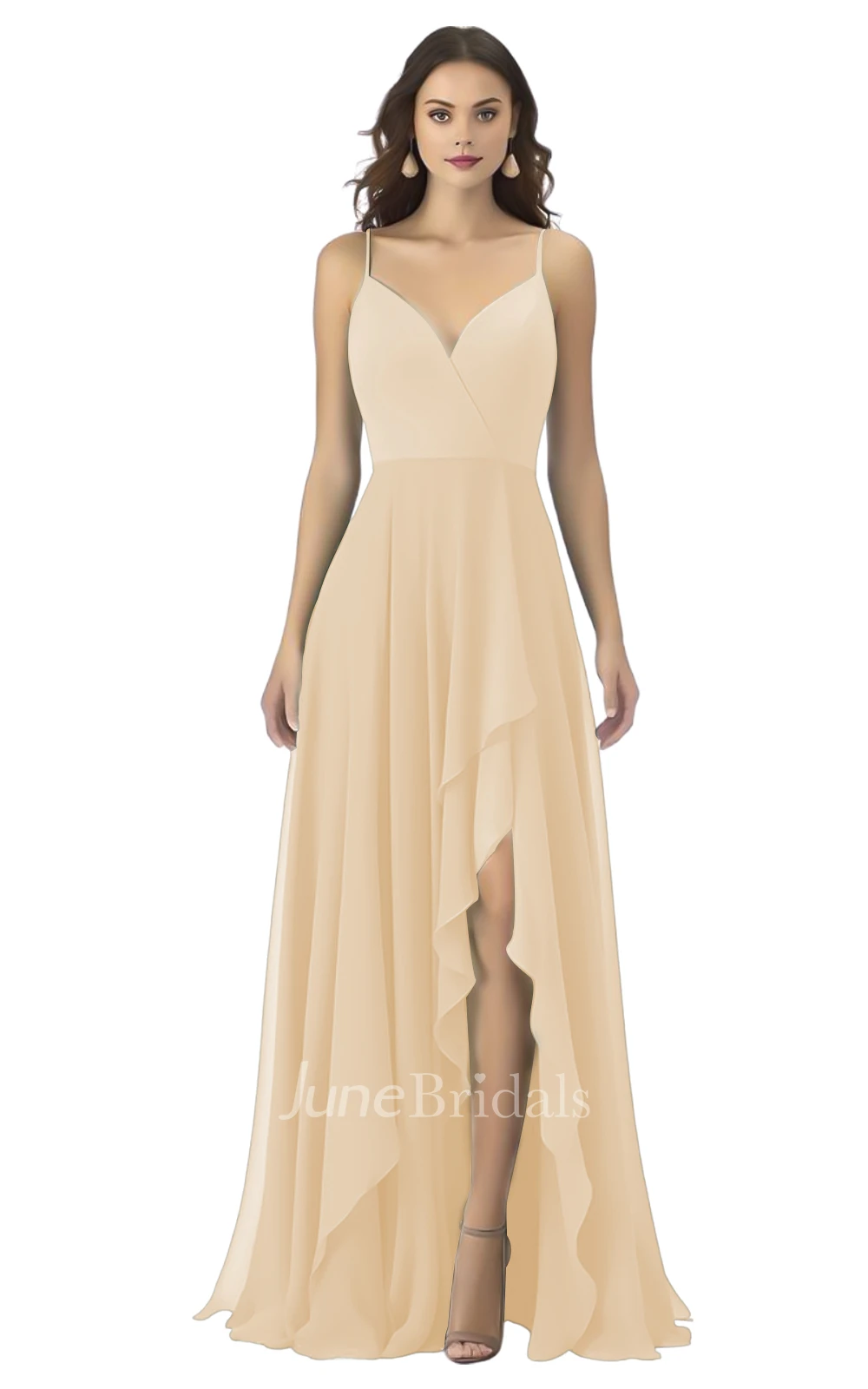 Bohemian A-Line Spaghetti Chiffon Bridesmaid Dress with Split Front