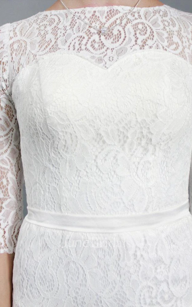 Simple Style Sheath Lace Wedding Dress With Half Sleeves