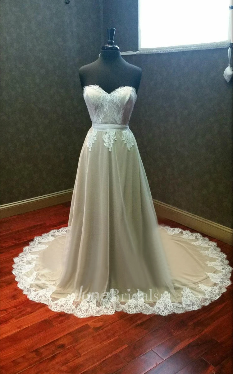 Dark Nude Stretch Sweetheart French Lace Beach Dress