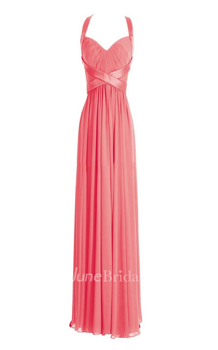 Sleeveless Empire Long Chiffon Crisscross Dress