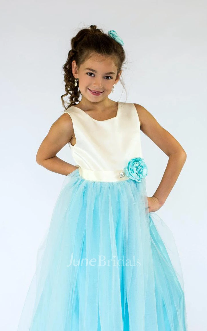 Fresh Tulle&Satin Dress With V-back and Sash