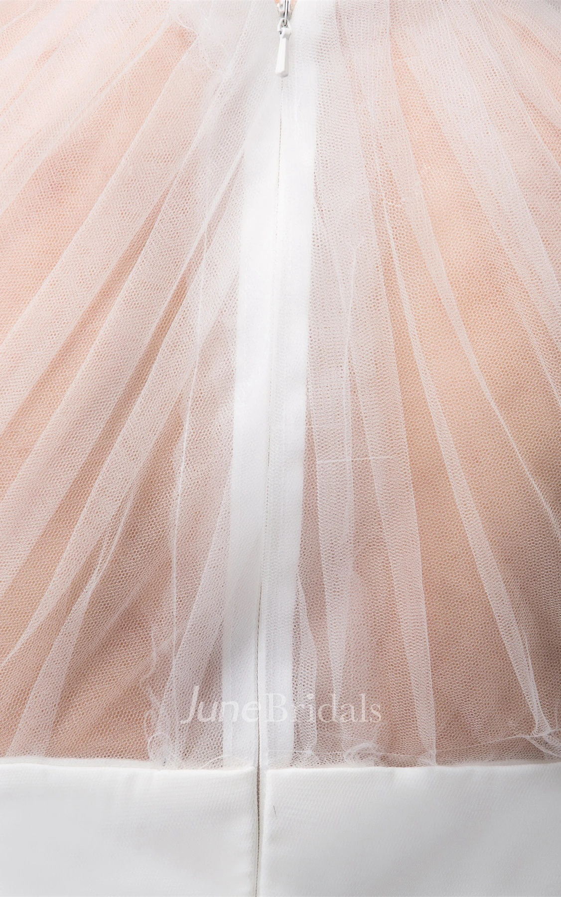 Short-Sleeve Tulle Tiered A-Line Dress with Illusion and Beaded Waist