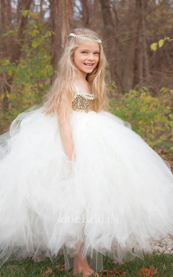 Gold Flower Girl Tutu Gold Sequin Dress With Off-the-shoulder