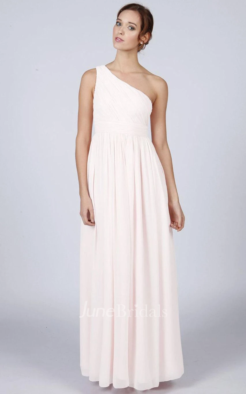 A-Line One-shoulder Ruched Long Dress