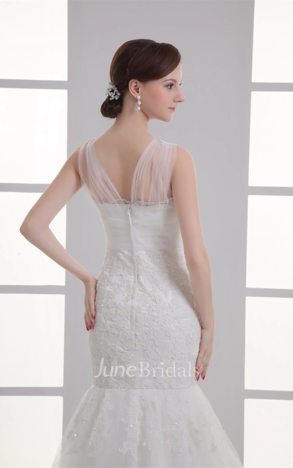 tulle mermaid strapped dress with lace bodice