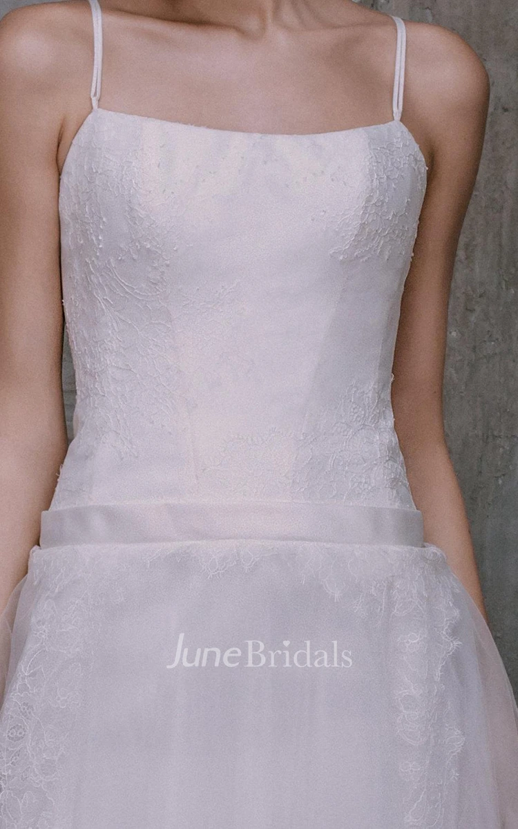 A-Line Tulle Spaghetti Pleated Dress With Corset Back