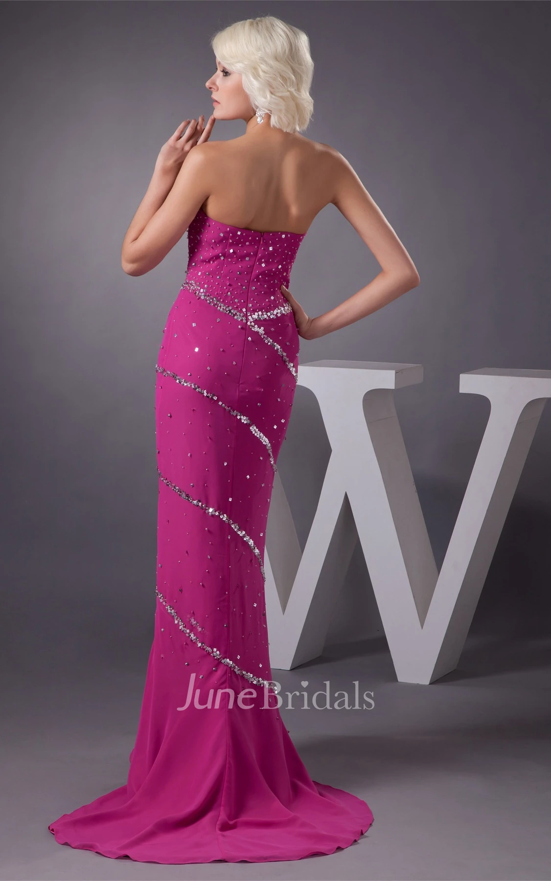 Sweetheart Chiffon High-Low Dress with Beading and Brush Train