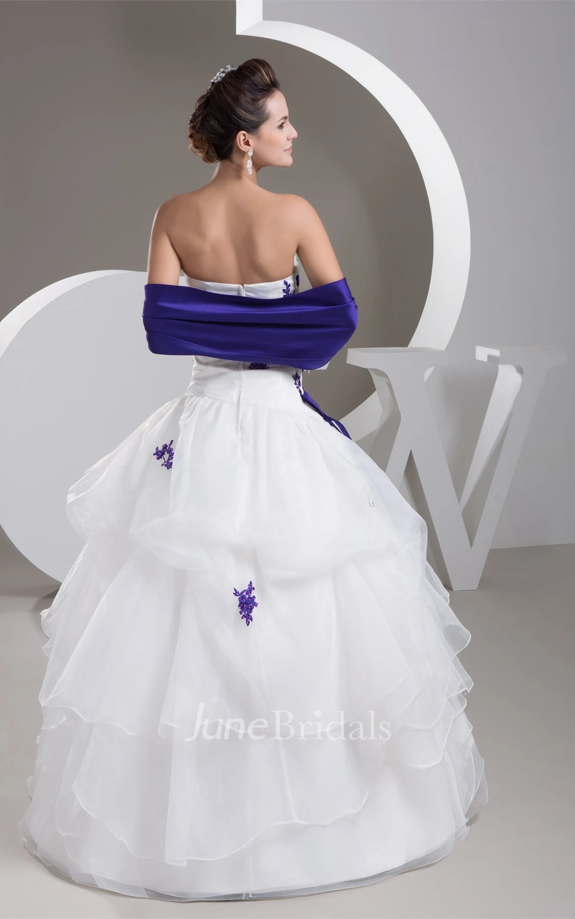 Sweetheart Ruffled Ball Gown with Appliques and Wrap