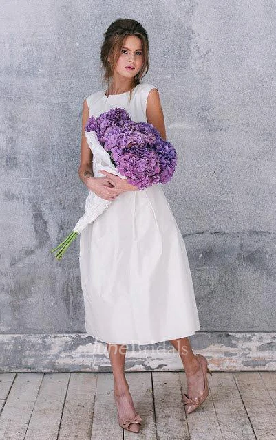 Sheer Tea-Length Sleeveless Satin Dress