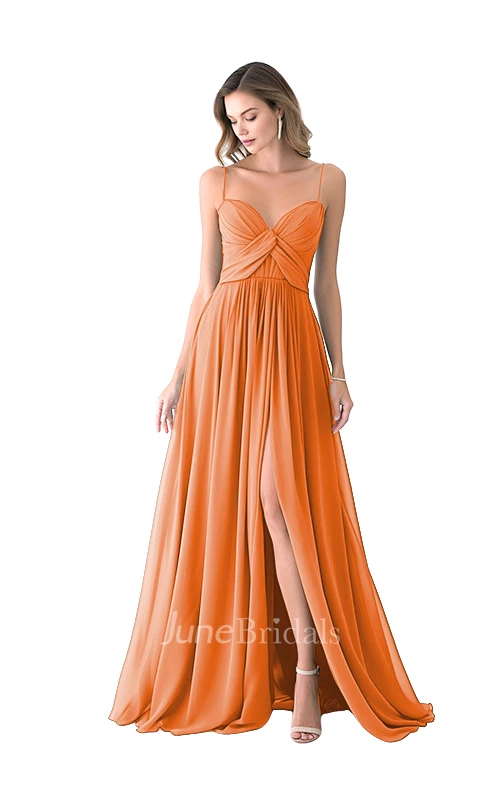 Casual A-Line Spaghetti Satin Bridesmaid Dress with Split Front