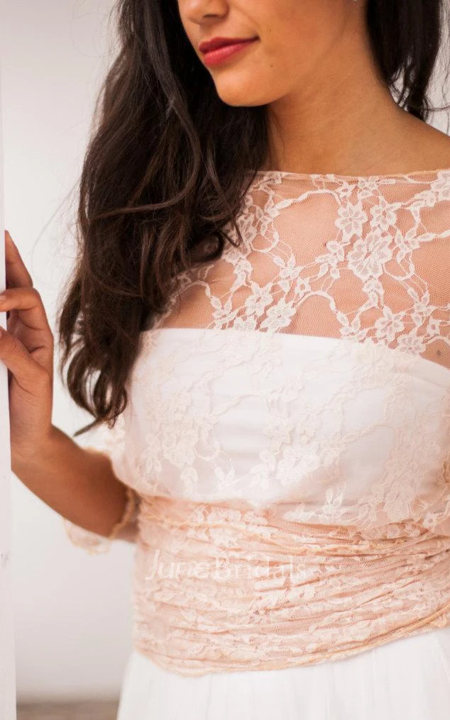 Long Sleeve Tulle Lace Jersey Satin Weddig Dress