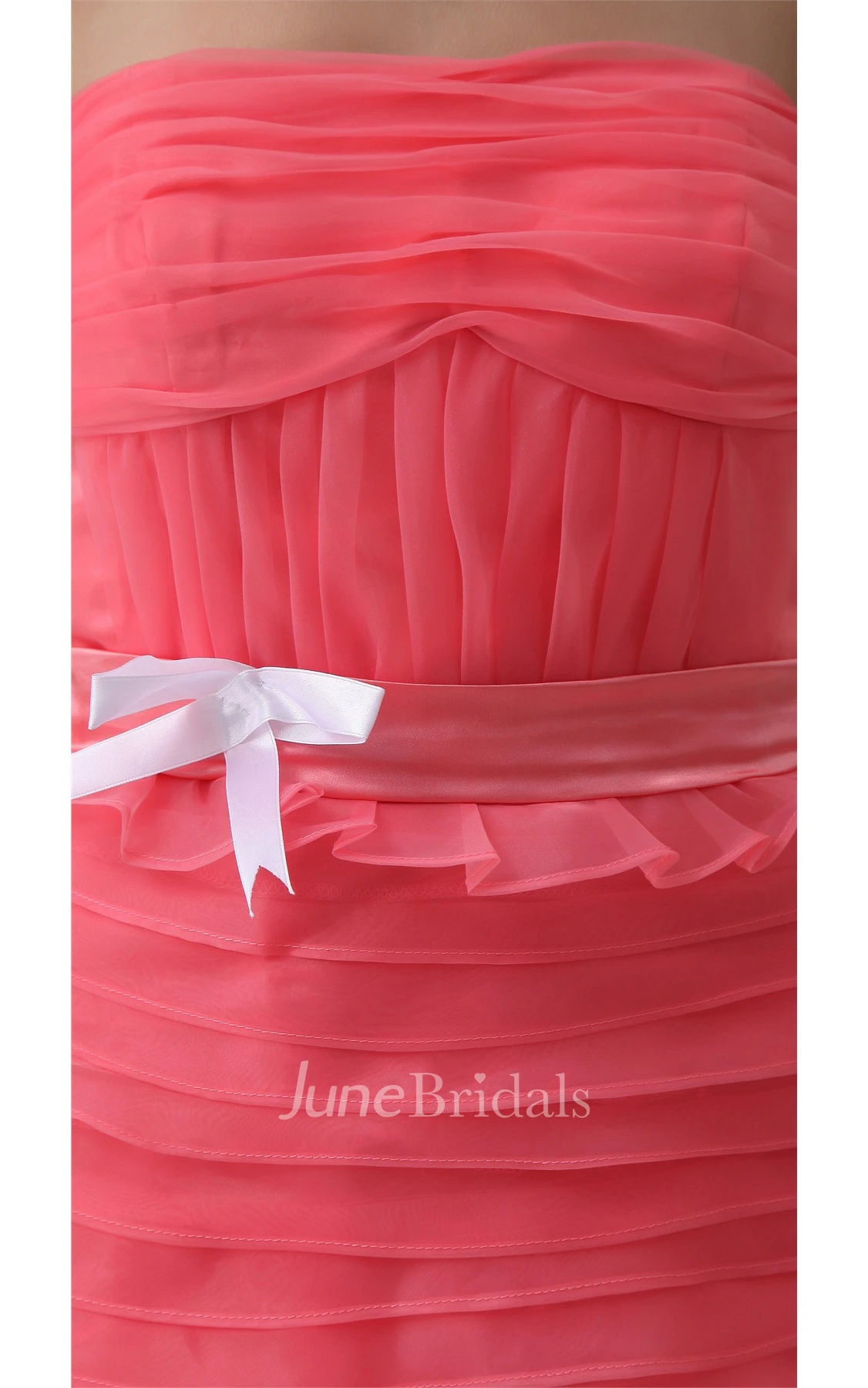 Strapless Sheath Floor-Length Dress with Ruching and Brush Train