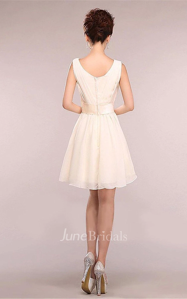 Feminine Chiffon Short Dress With Satin Bow