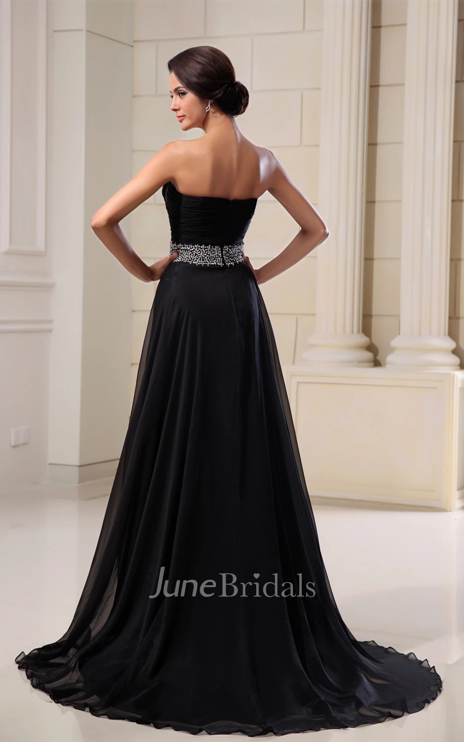 Scalloped Edge Neckline-Neck Wonderful Gown With Sequined Waist