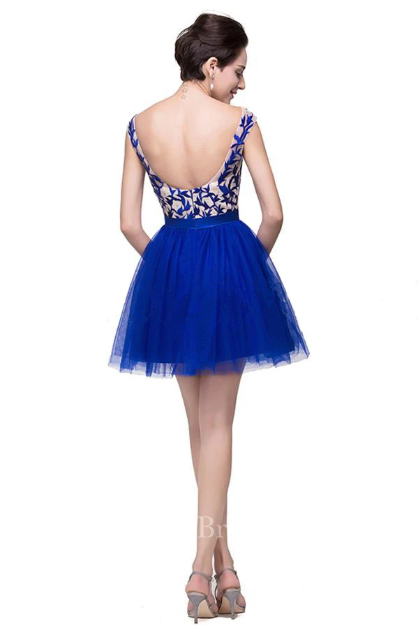 Elegant Royal Blue Sleeveless Short Homecoming Dress With Appliques