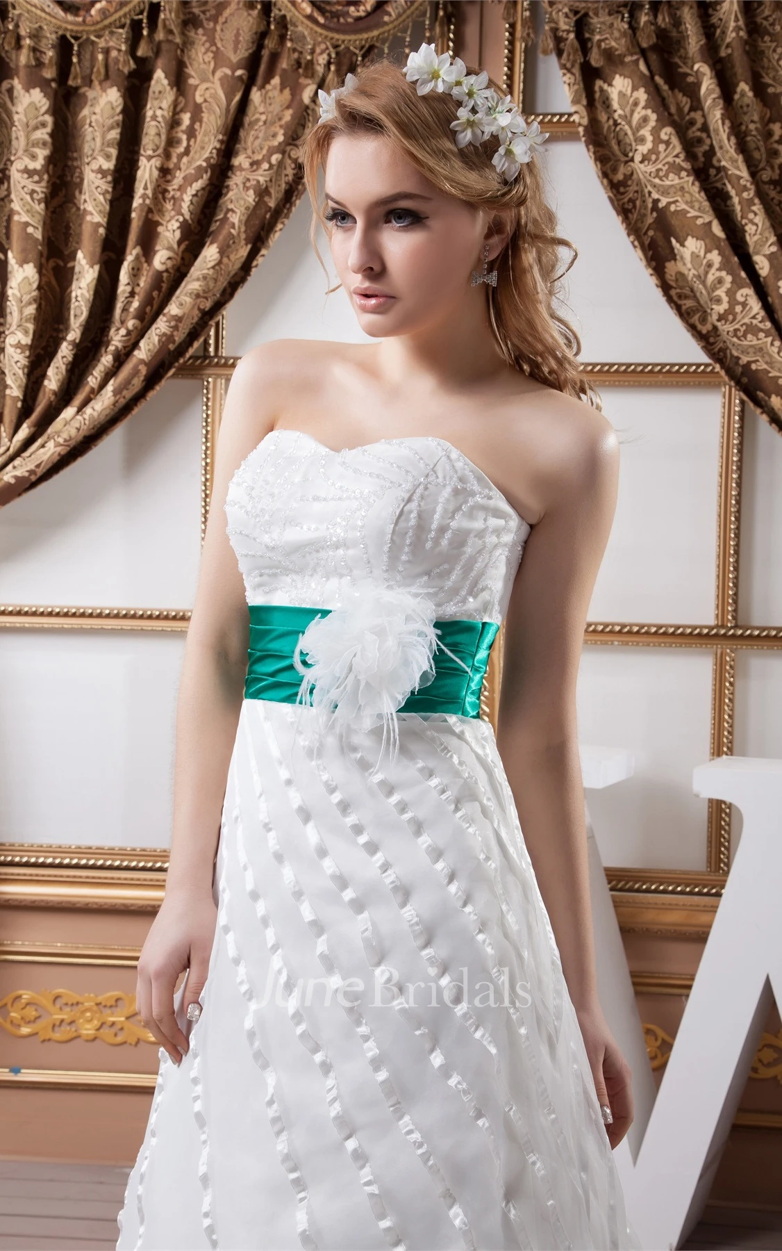 Sweetheart A-Line Maxi Gown with Flower and Beaded Top