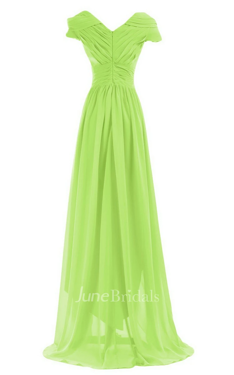 Short-sleeved Highlow Empire Ruched Chiffon Dress