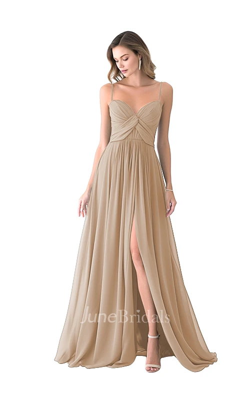 Casual A-Line Spaghetti Satin Bridesmaid Dress with Split Front