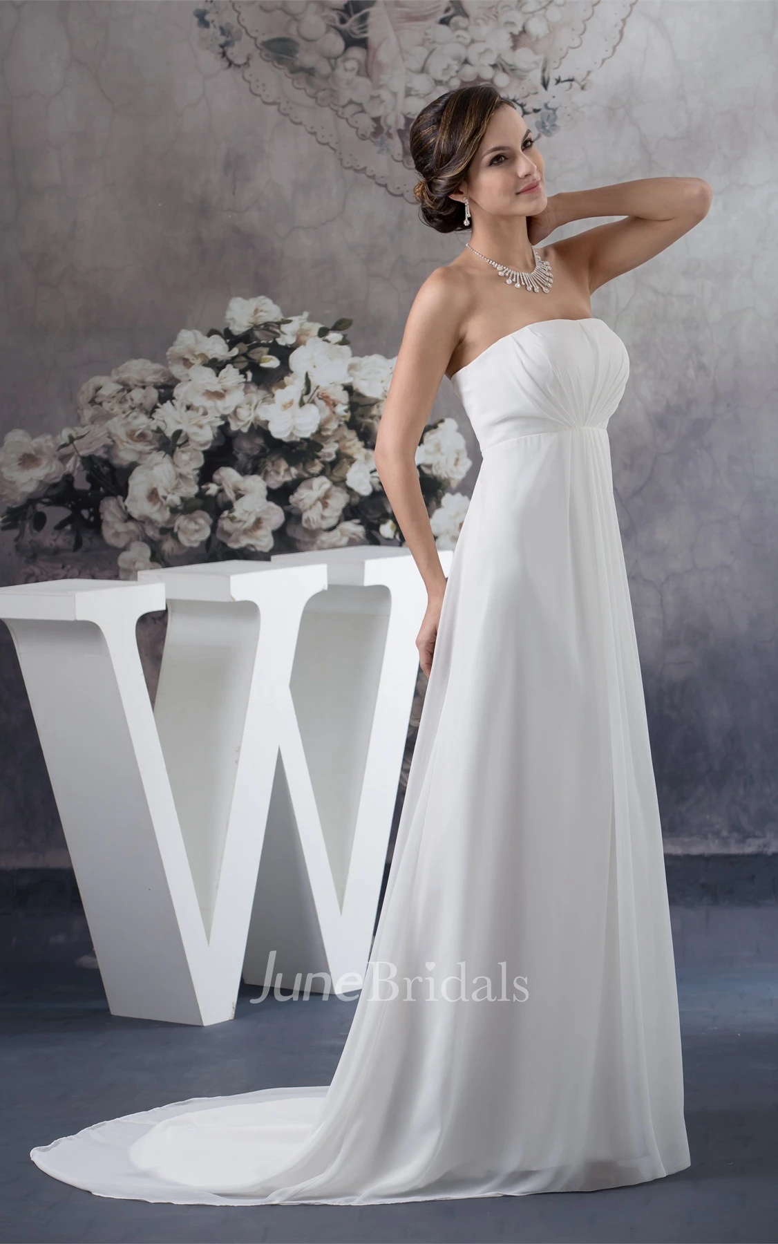 Strapless Empire Chiffon Maxi Dress with Pleats