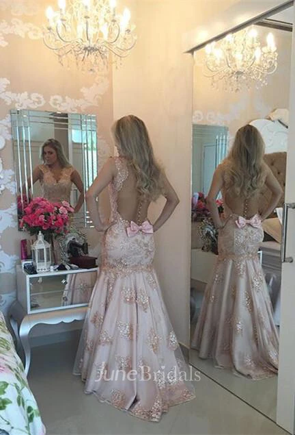 Modern V-neck Mermaid Evening Dress Sequins Sweep Train Bowknot