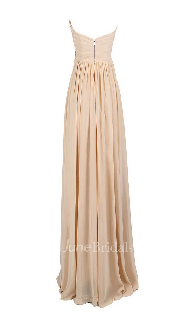 Strapless Sweetheart Rhinestoned A-line Gown With Zipper Back