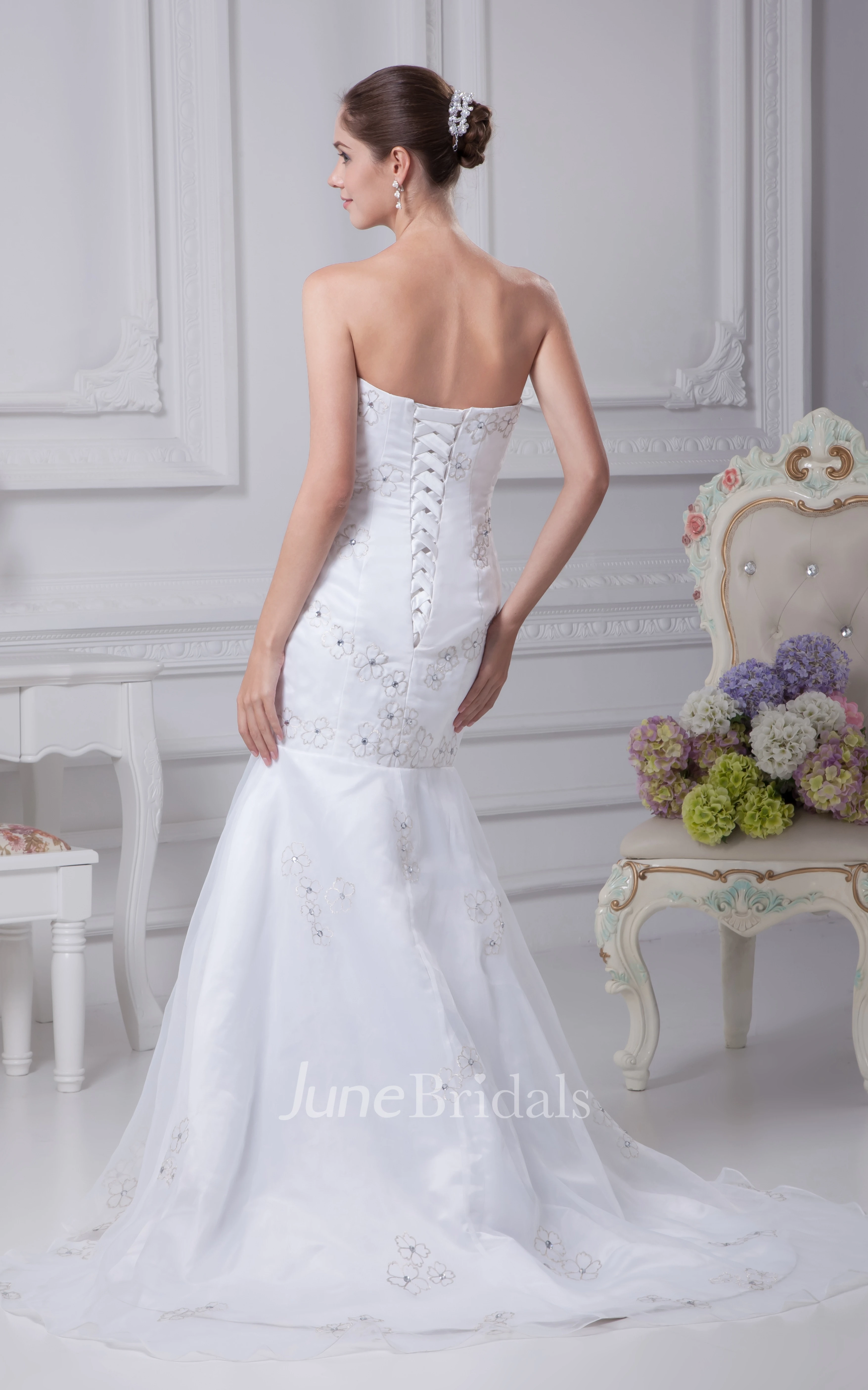 Strapless Mermaid Beaded Dress With Embroideries and Corset Back