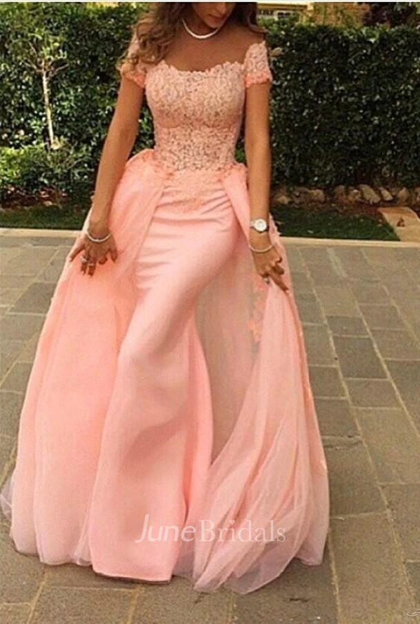 Modern Off-the-shoulder Mermaid Tulle Evening Dress Floor-length Lace