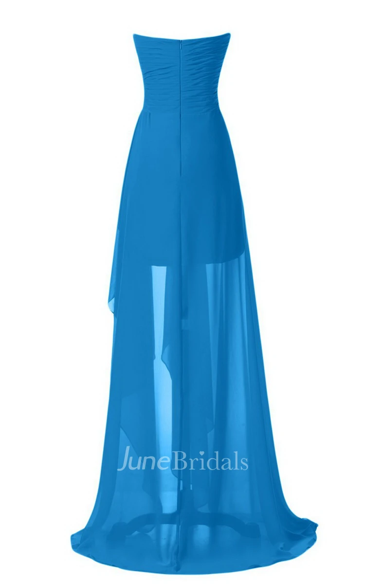 Strapless Front Slit Dress With Draping and Appliques