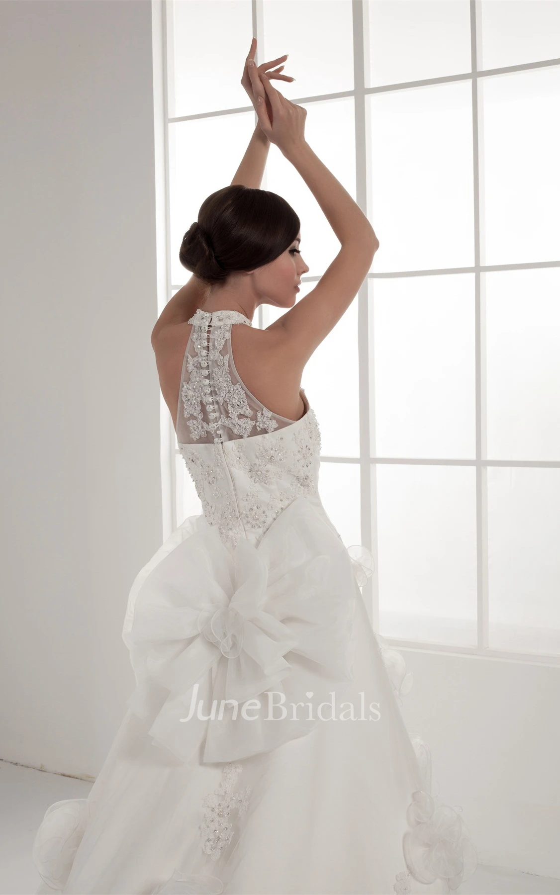 Floral Sleeveless Appliqued Ball Gown with Beading and Illusion