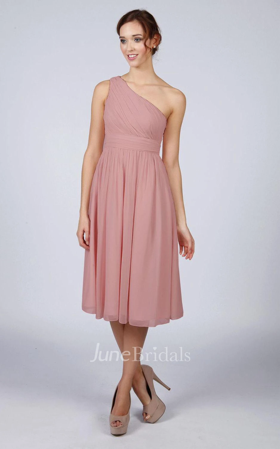 Dusky Pink One Shoulder Short Bridesmaid Prom Dress